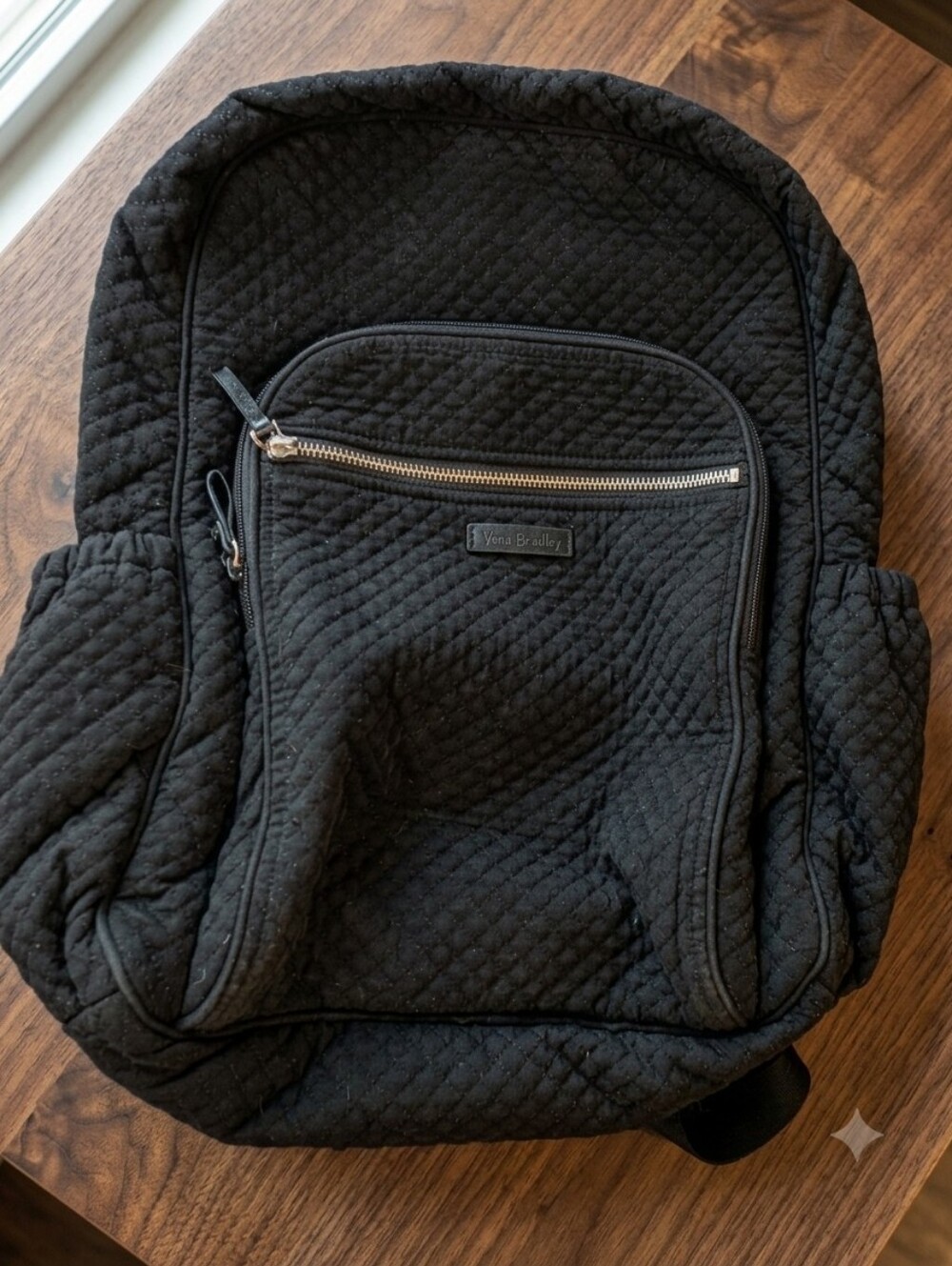 Vera Bradley Black Quilted Backpack with Several Pockets